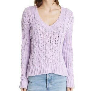 LINE Leah V-Neck Cable Knit Sweater LAVENDER, Size Large NWT